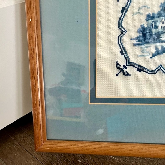 Vintage Framed Blue and White Embroidered Art - Picture 5 of 15